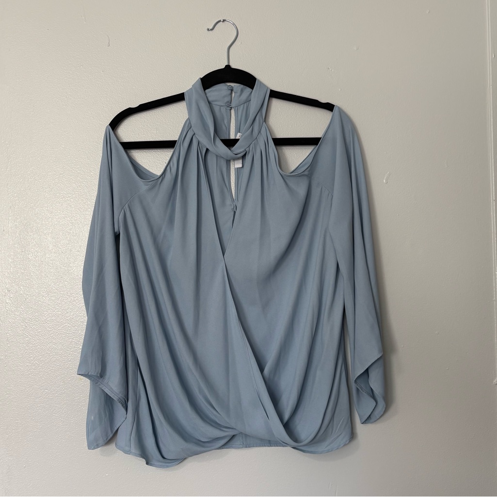 Lush Light Blue Cold Shoulder Blouse